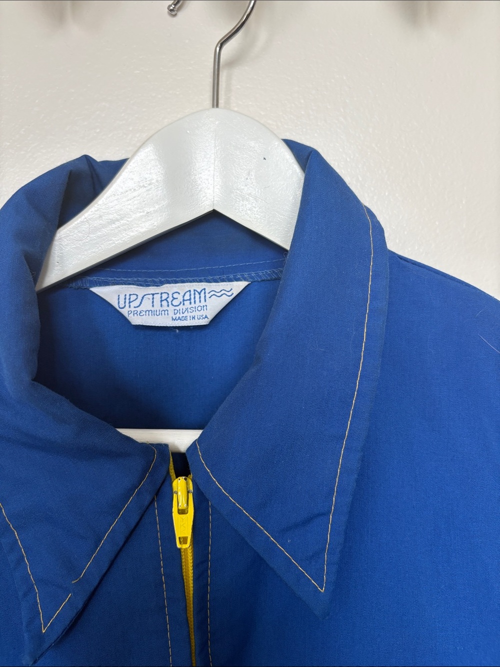 Men's Blue Windbreaker Jacket with Yellow Accents - Picture 2 of 4